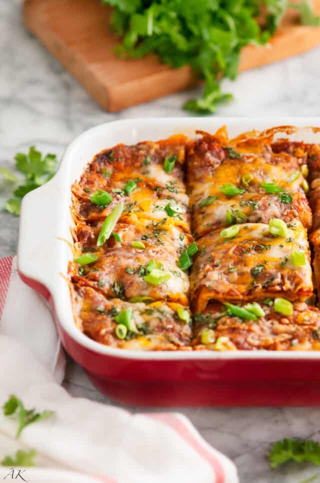 Vegetarian Black Bean Enchilada Casserole (Video) - Aberdeen's Kitchen