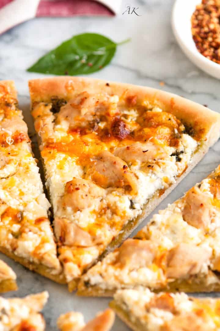 Five Cheese Garlic Chicken and Pesto Pizza - Aberdeen's Kitchen