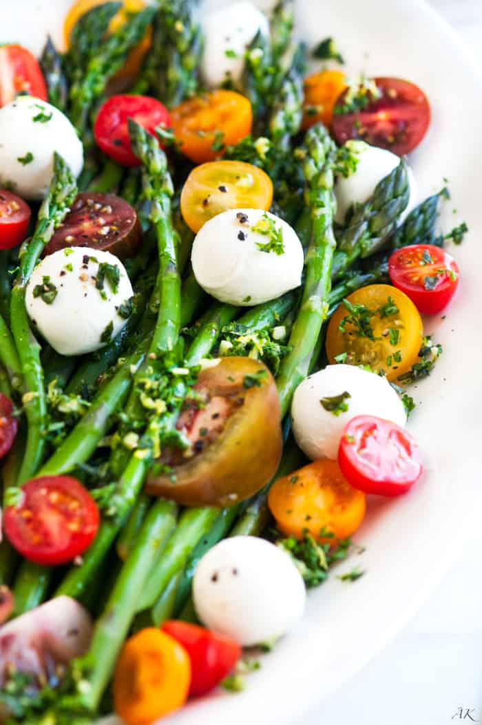 Asparagus Caprese Salad with Basil Gremolata - Aberdeen's Kitchen