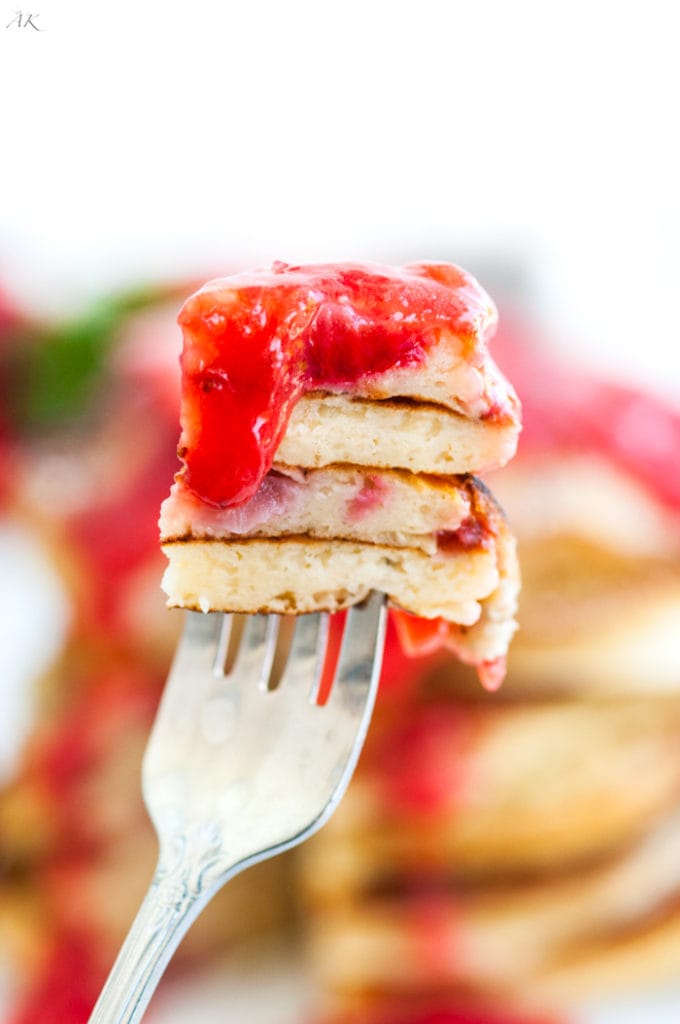 Strawberry Rhubarb Buttermilk Pancakes | aberdeenskitchen.com