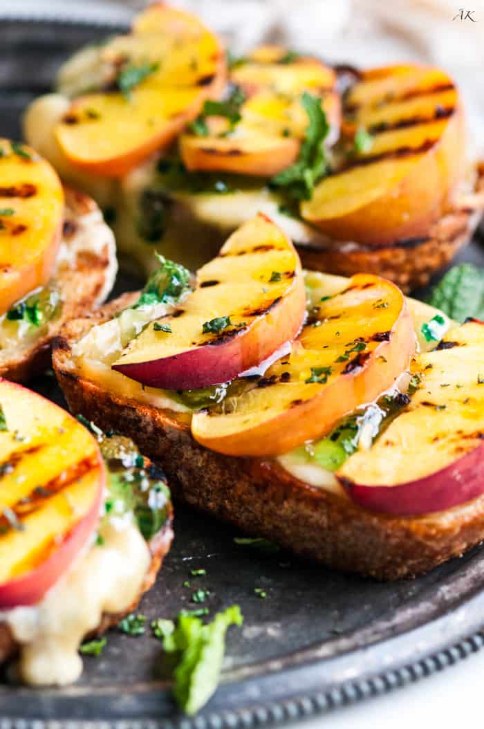 Grilled Peach and Brie Jalapeño Crostini - Aberdeen's Kitchen