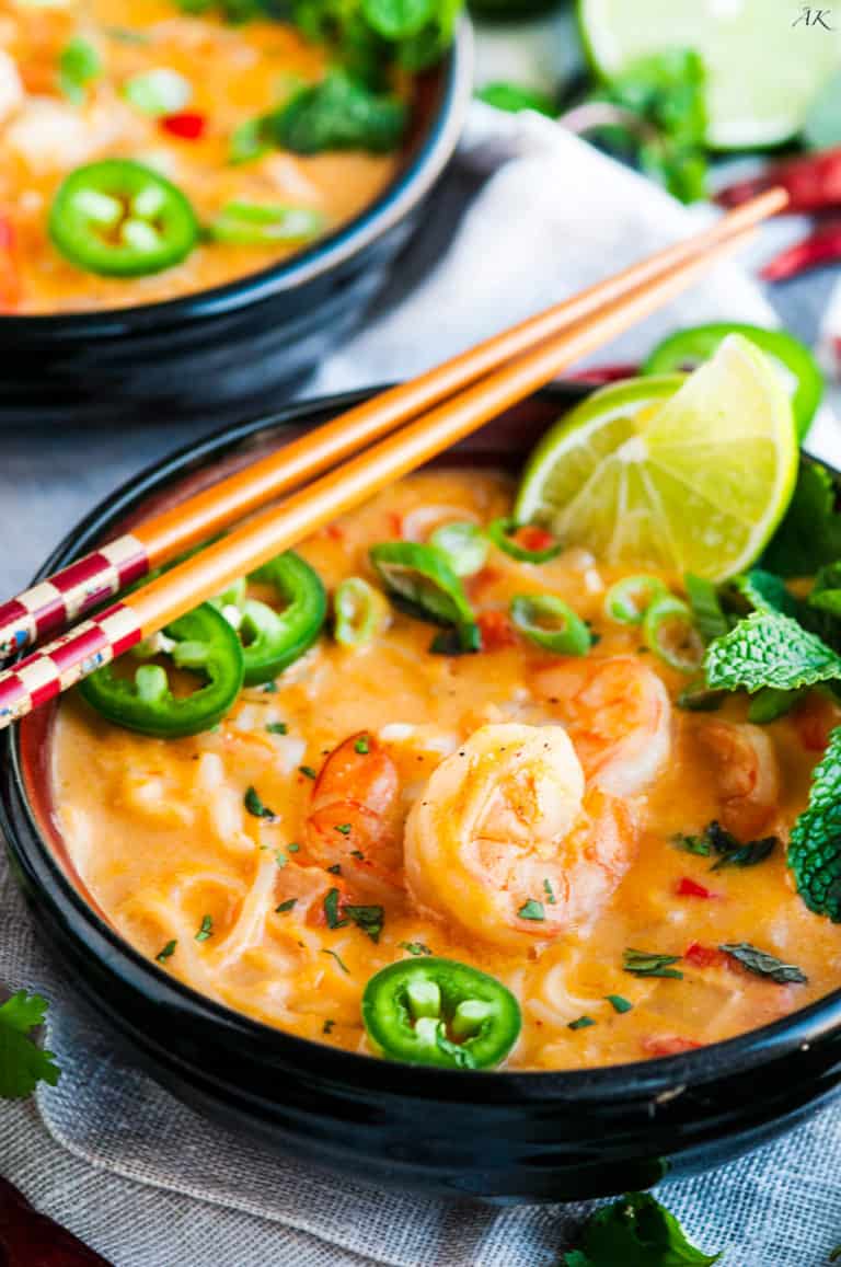 Thai Coconut Curry Shrimp Noodle Soup - Aberdeen's Kitchen