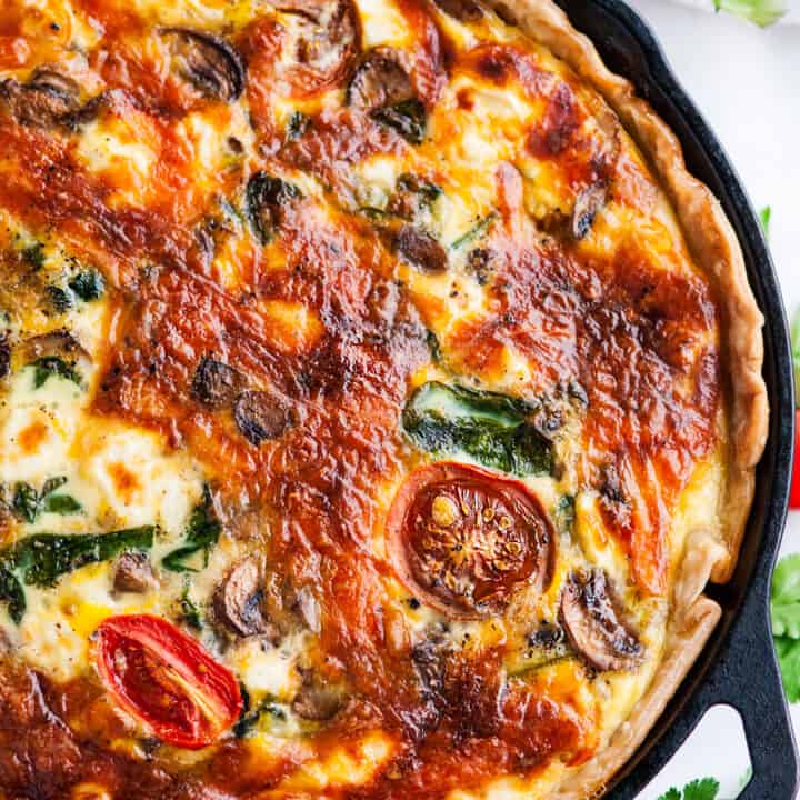 Cheesy Spinach Mushroom Tomato Quiche - Aberdeen's Kitchen