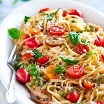 15 Minute Summertime Linguine Pasta with Fresh Basil and Cherry ...