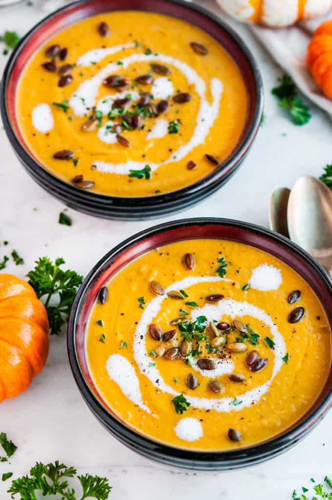 Pumpkin Carrot Fennel Soup with Roasted Pepitas - Aberdeen's Kitchen