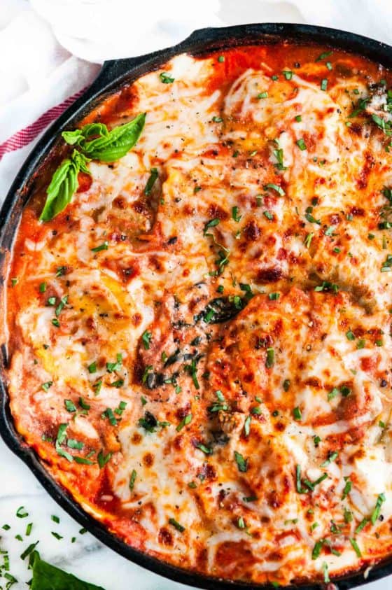 One Pot Skillet Ravioli Lasagna with Spinach and Kale - Aberdeen's Kitchen