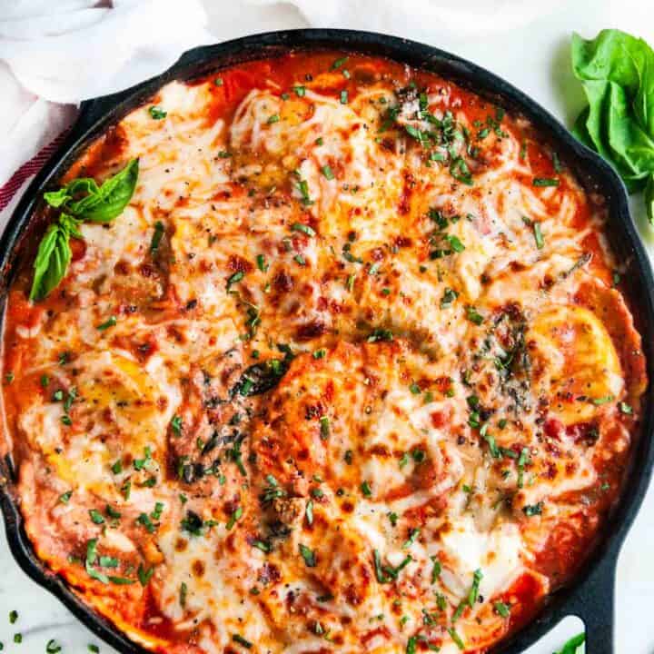 One Pot Skillet Ravioli Lasagna with Spinach and Kale - Aberdeen's Kitchen