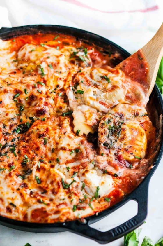 One Pot Skillet Ravioli Lasagna with Spinach and Kale - Aberdeen's Kitchen