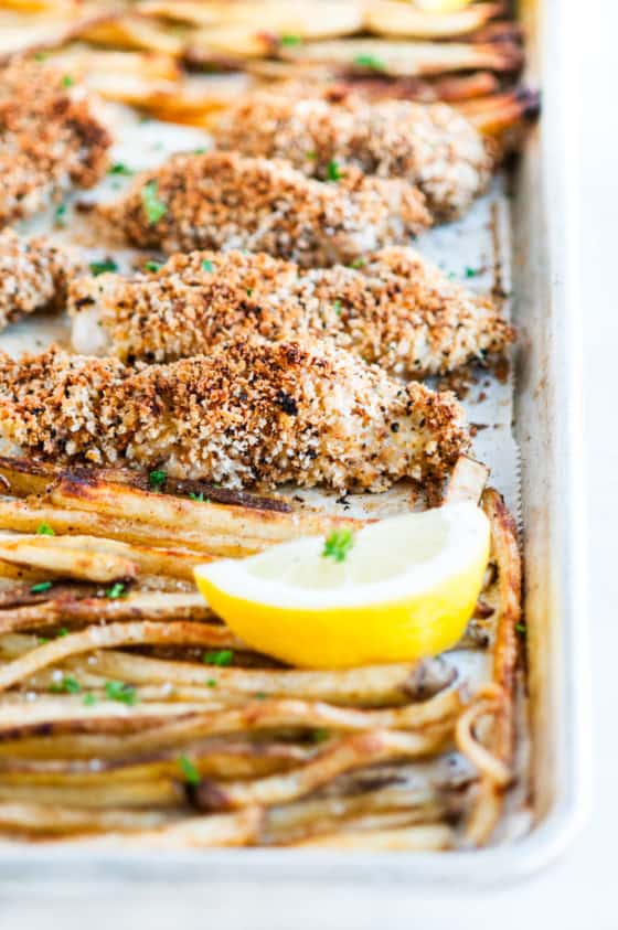 Sheet Pan Baked Fish and Chips - Aberdeen's Kitchen