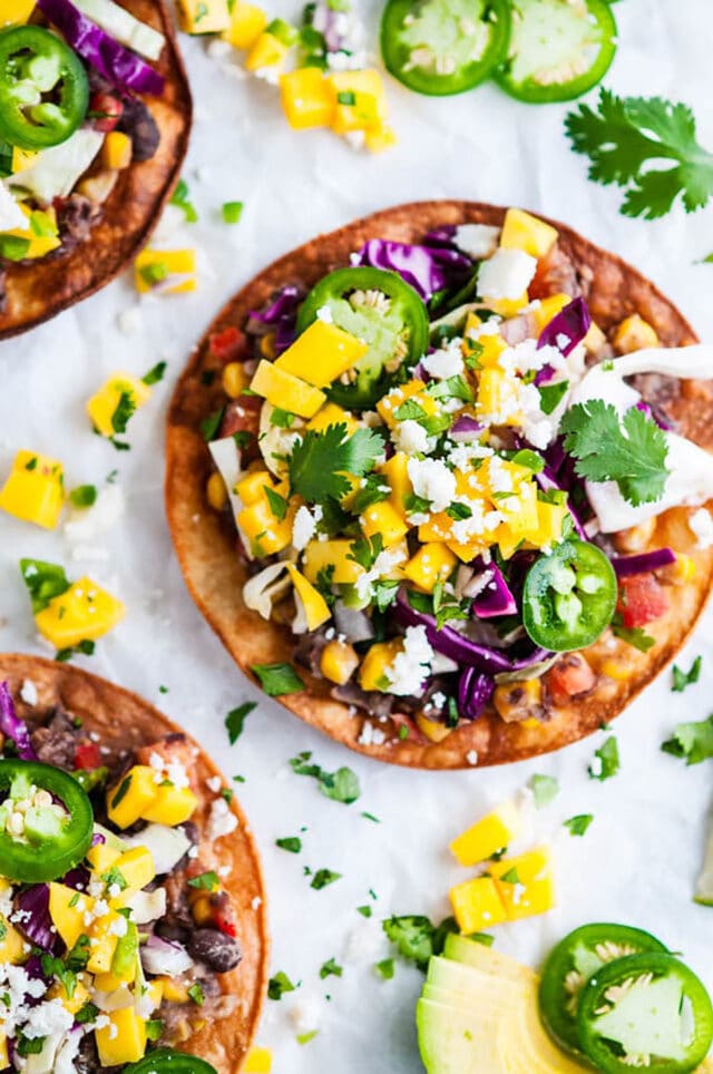 Vegetarian Black Bean Tostadas with Cabbage Slaw and Mango Salsa ...