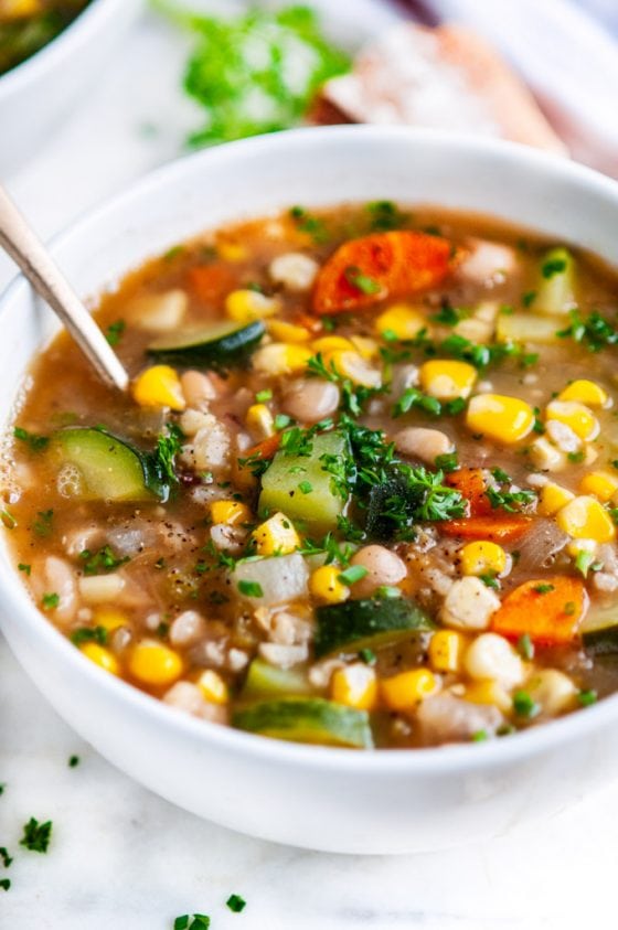 Summer Corn Zucchini White Bean Soup - Aberdeen's Kitchen