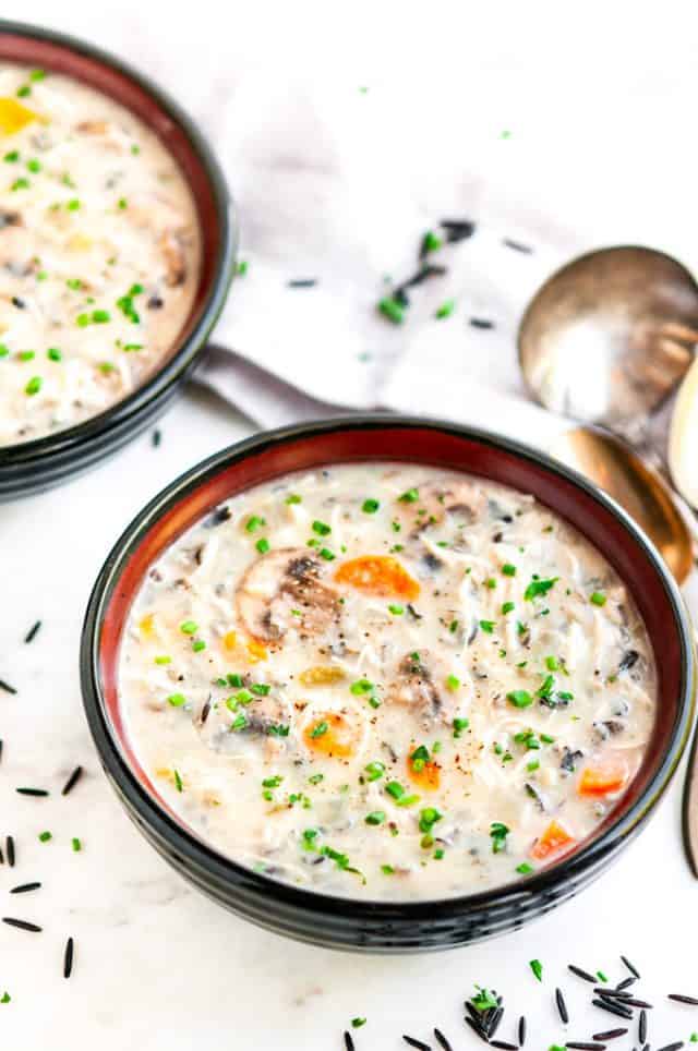 Slow Cooker Chicken Mushroom Wild Rice Soup - Aberdeen's Kitchen