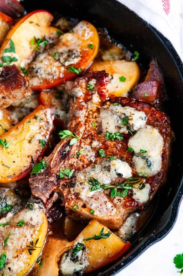 Skillet Blue Cheese Pork Chops With Apples And Pears Aberdeens Kitchen