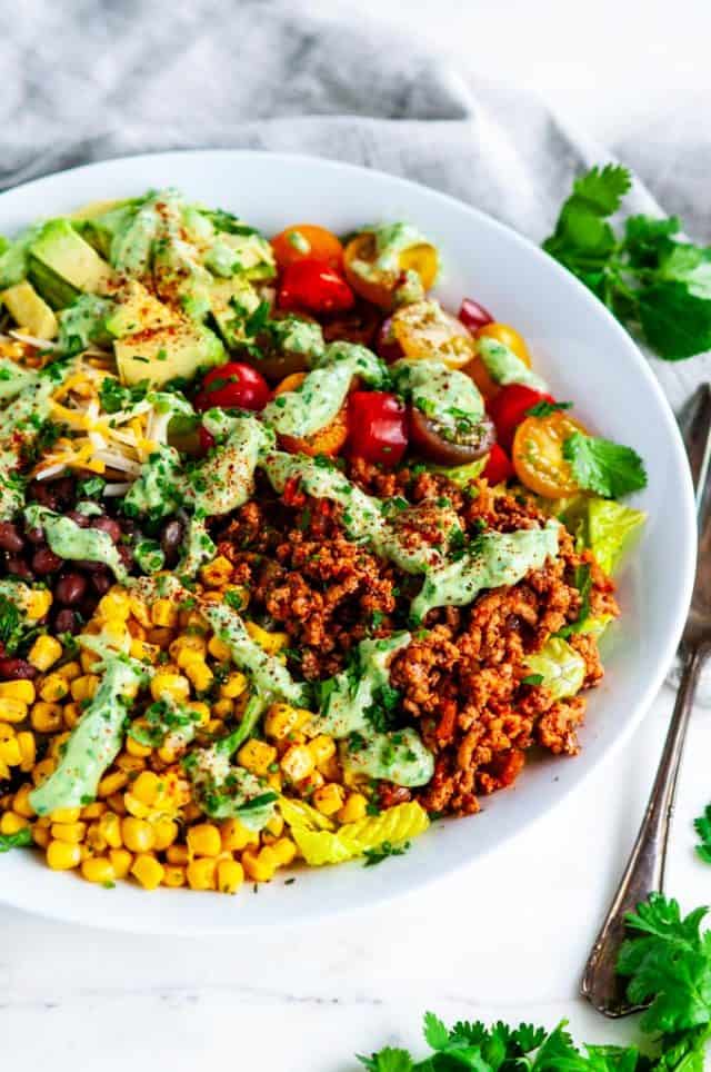 Turkey Taco Salad with Cilantro Avocado Dressing - Aberdeen's Kitchen