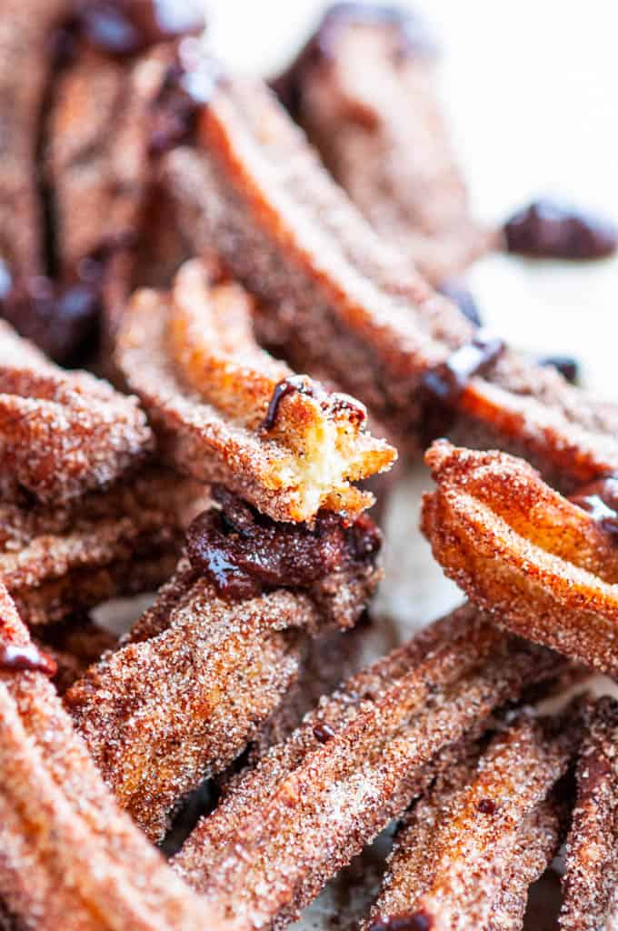 Homemade Churros with Mexican Chocolate Dipping Sauce - Aberdeen's Kitchen