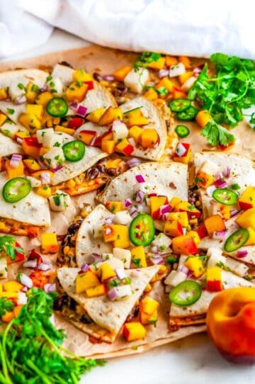 Cheesy Black Bean Quesadillas with Peach Jicama Salsa - Aberdeen's Kitchen