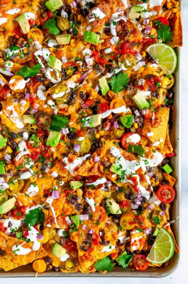 Loaded Vegetarian Sheet Pan Nachos - Aberdeen's Kitchen