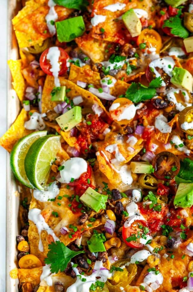 Loaded Vegetarian Sheet Pan Nachos - Aberdeen's Kitchen