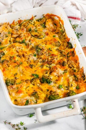 Cheesy Chicken Broccoli Zucchini Zoodle Casserole - Aberdeen's Kitchen