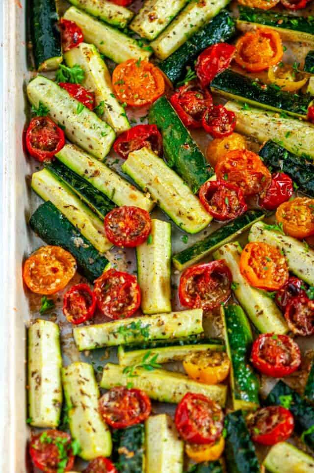 Roasted Parmesan Zucchini and Tomatoes - Aberdeen's Kitchen