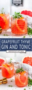 Grapefruit Thyme Gin and Tonic two images with blue rectangle and white text overlay