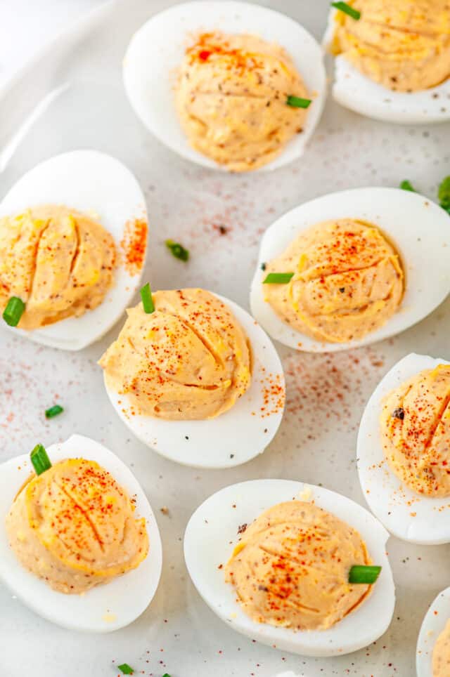 Thanksgiving Pumpkin Deviled Eggs - Aberdeen's Kitchen