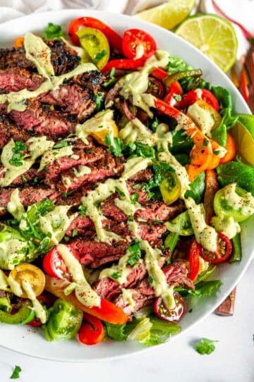 Steak Fajita Salad with Cilantro Avocado Dressing - Aberdeen's Kitchen