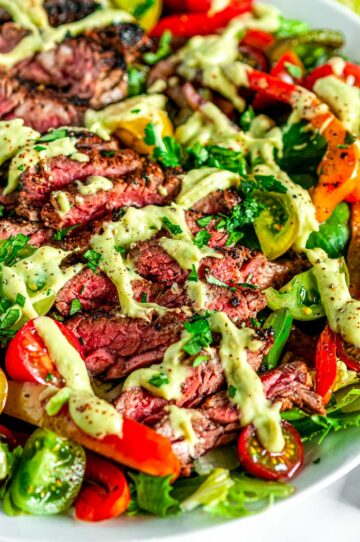 Steak Fajita Salad with Cilantro Avocado Dressing - Aberdeen's Kitchen