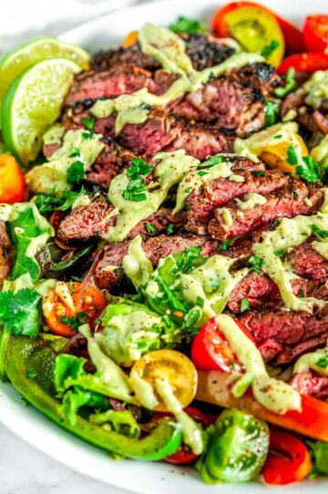 Steak Fajita Salad with Cilantro Avocado Dressing - Aberdeen's Kitchen