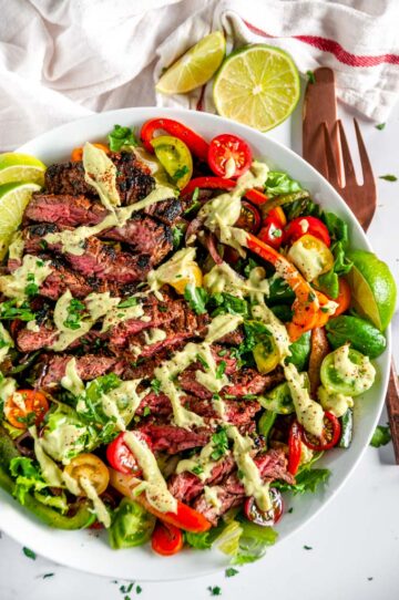 Steak Fajita Salad with Cilantro Avocado Dressing - Aberdeen's Kitchen
