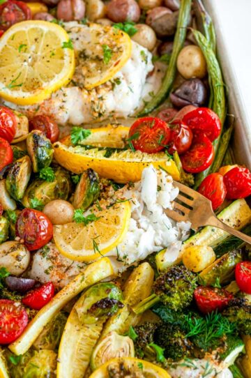 Sheet Pan Cod Vegetable Dinner - Aberdeen's Kitchen