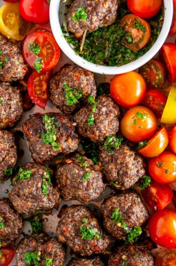 Sheet Pan Italian Meatballs with Chimichurri Sauce - Aberdeen's Kitchen